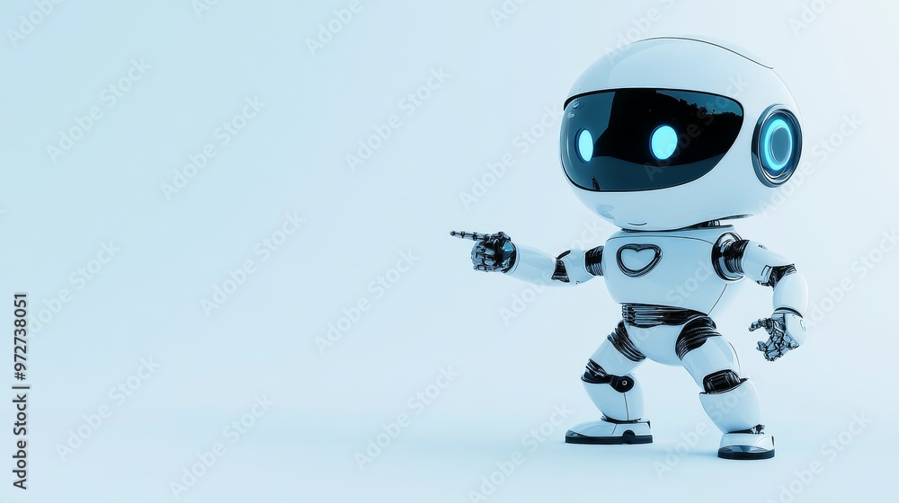 Poster animated robot pointing at a copy space