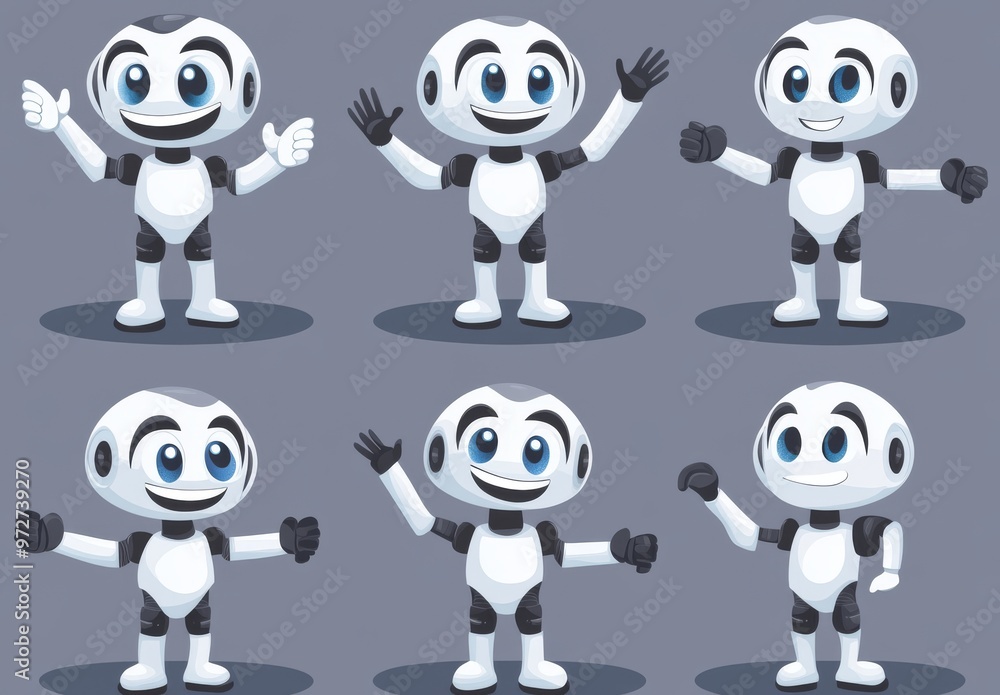 Poster set of robot characters with a modern set design. an illustration robot retro character for a robot 