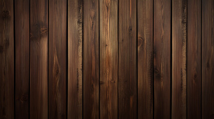 Naklejka premium Close-up of a rustic wooden plank wall with dark, weathered textures and rich natural grain, ideal for backgrounds or design projects. 
