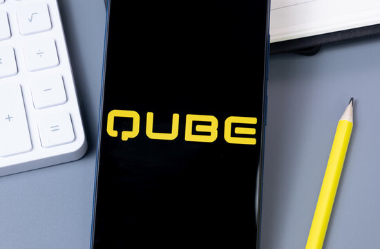 New York, USA - 30 August 2024: Qube Logo on Phone Screen, Company Icon on Display