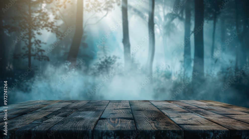 Poster a serene forest scene with mist and soft light, perfect for creating a tranquil atmosphere in your d