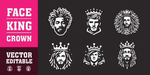 Fototapeta premium male face king crown dreadlocks curly hair vector illustration