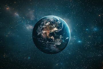 Obraz premium Planet Earth, the Blue Marble, Suspended in Space View With Detailed Continents and Shining Stars