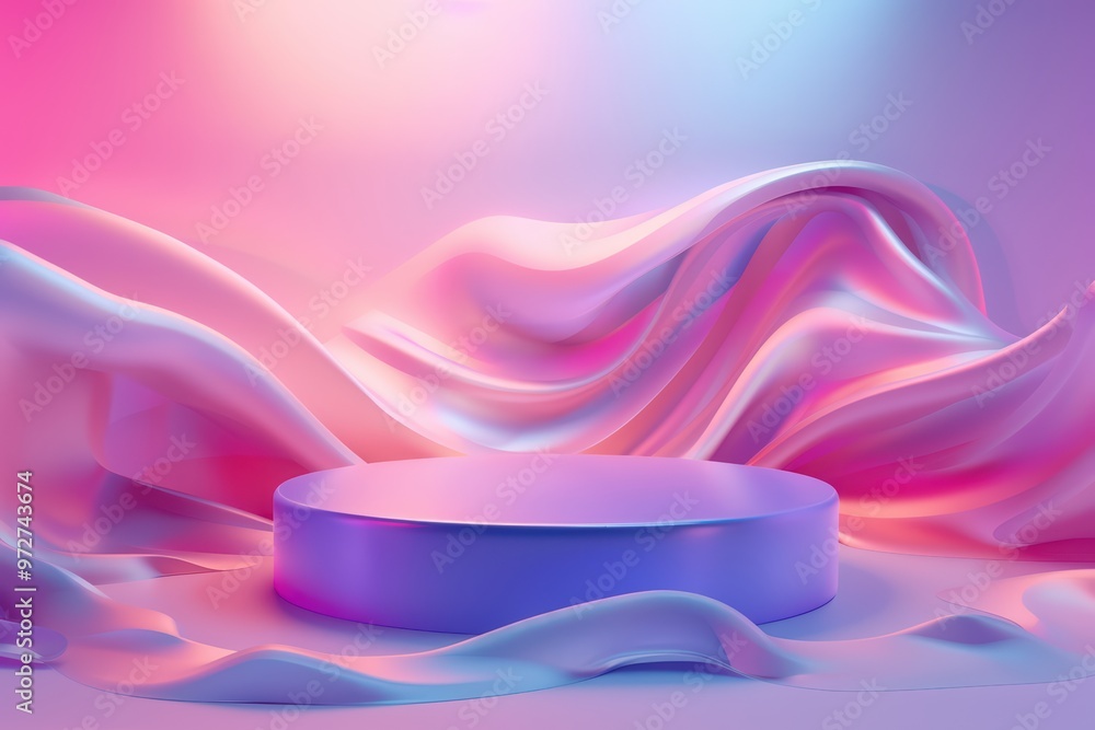 Aufkleber a vibrant abstract background featuring flowing fabric and a circular display platform in soft paste