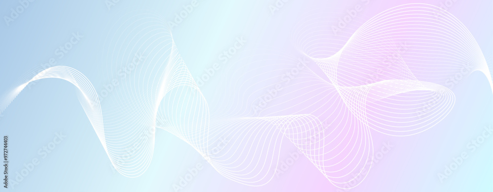 Poster Abstract white lines pattern on holographic neon shiny background. Minimalist style banner