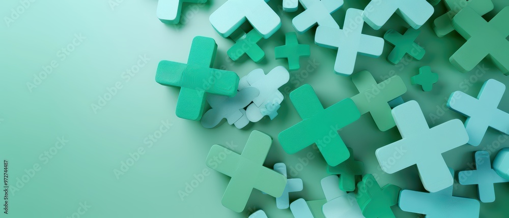 Poster a vibrant array of green plus signs, creating a dynamic and modern background ideal for various desi