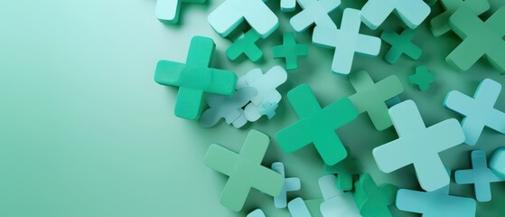 Obraz premium A vibrant array of green plus signs, creating a dynamic and modern background ideal for various design projects.