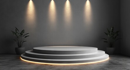 White Circular Podium with Spotlight Lighting for Product Presentation - AI generated illustration