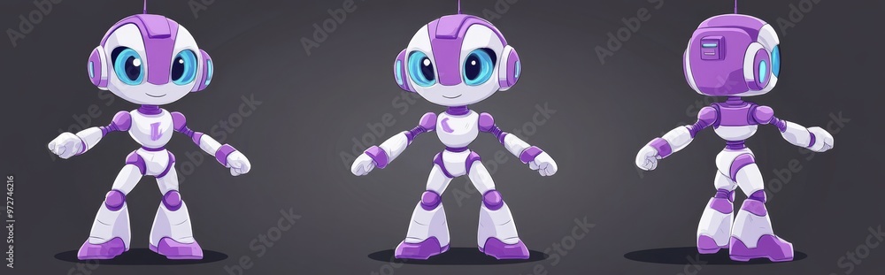 Poster ai robot illustration set. white smart cyborg engineering for business chatbot cyber companion icon.