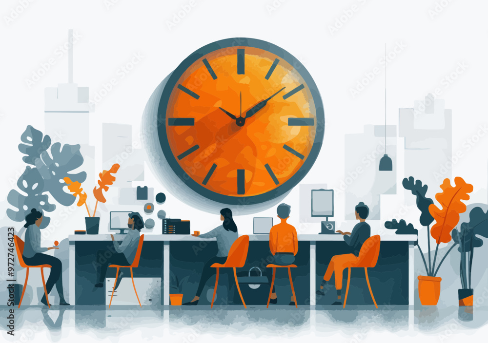 Aufkleber customer service team providing 24-hour online technical support with a large clock background in mo