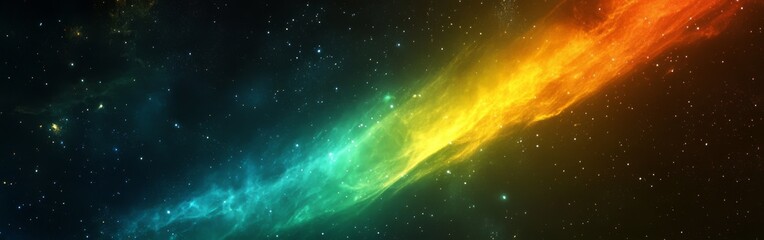 Vibrant cosmic nebula with colorful streams of gas and dust in the depths of space under a starry sky