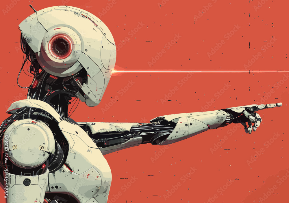 Aufkleber futuristic artificial intelligence robot directing towards goal in minimalistic vector illustration