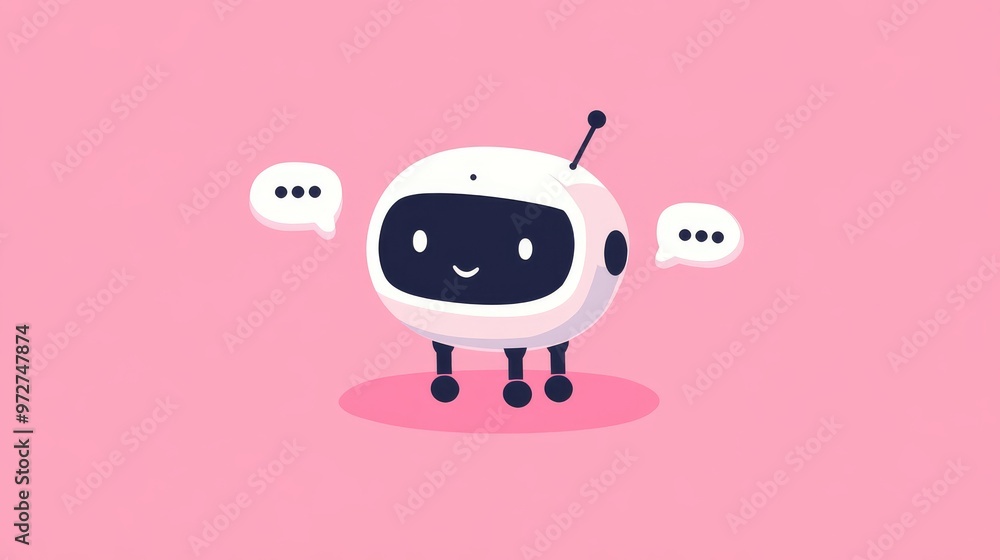 Poster ai robot with speech bubbles in semi-flat design on pink background for modern illustration of a cha