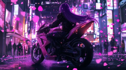 Background wallpaper design with synthwave anime manga girl and lofi style