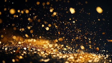 Naklejka premium raining gold confetti isolated on black, party background concept with copy space for award ceremony, New Year's Eve and jubilee