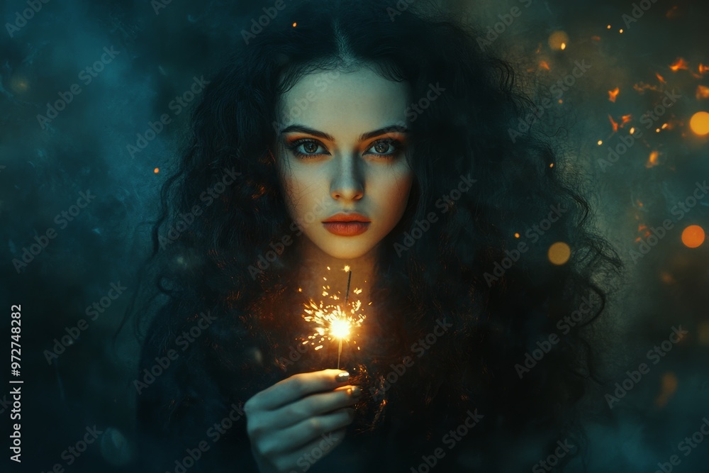 Poster generating an stock image of a mysterious, beautiful character on halloween