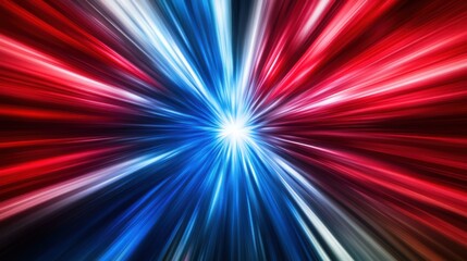 Vivid explosion of red and blue light radiating outward against a dark background with a bright core at the center