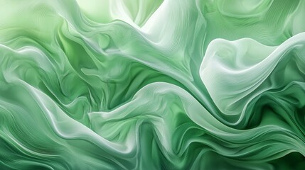 Obraz premium Abstract digital art of green flowing waves with a touch of luminance, creating a serene and dynamic backdrop