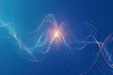 Abstract digital wave patterns with glowing elements on a blue background, perfect for technology and science themes.