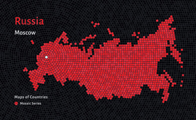 Russia Map with a capital of Moscow Shown in a Mosaic Pattern	