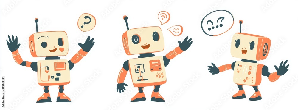 Poster ai servers, chatbot neural network, and robot technology. cute ai chatbot character.