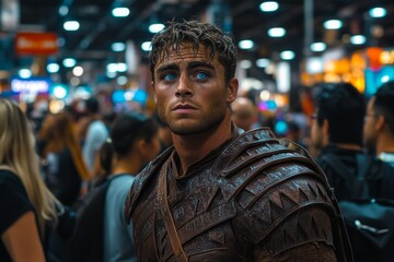 Fototapeta premium Created with generative AI, this young and handsome warrior wears medieval armor