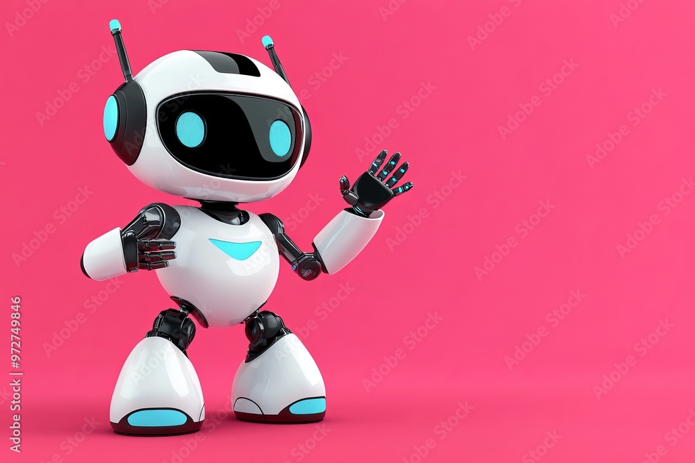 Poster isolated 3d rendering style illustration of a friendly robot waving to the camera.