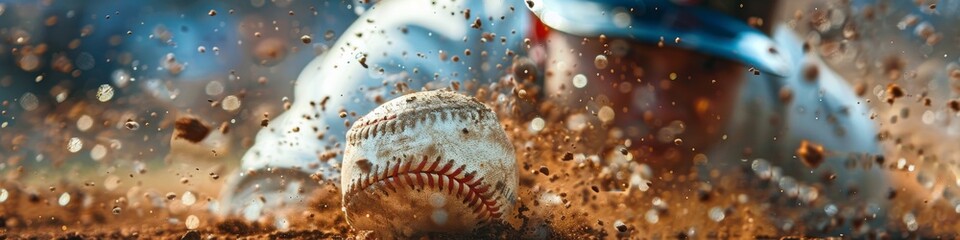 A baseball sliding towards home plate during a competitive game on a sunlit afternoon at the local sports field