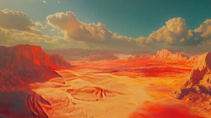 Heatmap of a desert landscape, with intense reds and oranges marking the hottest areas and cooler blues in the shaded or elevated regions. 4K hyperrealistic photo.