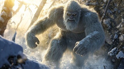 Fototapeta premium This is a neural network-generated art of a yeti in a winter forest.
