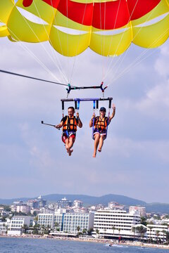 Parasaling over the sea . High quality photo