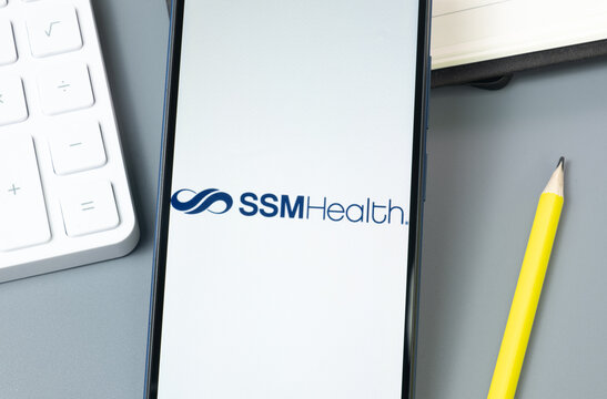 New York, USA - 30 August 2024: SSM Health Logo on Phone Screen, Company Icon on Display