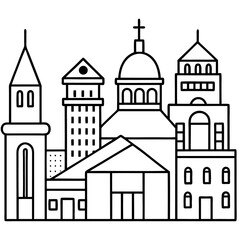 buildings outline coloring book page line art drawing