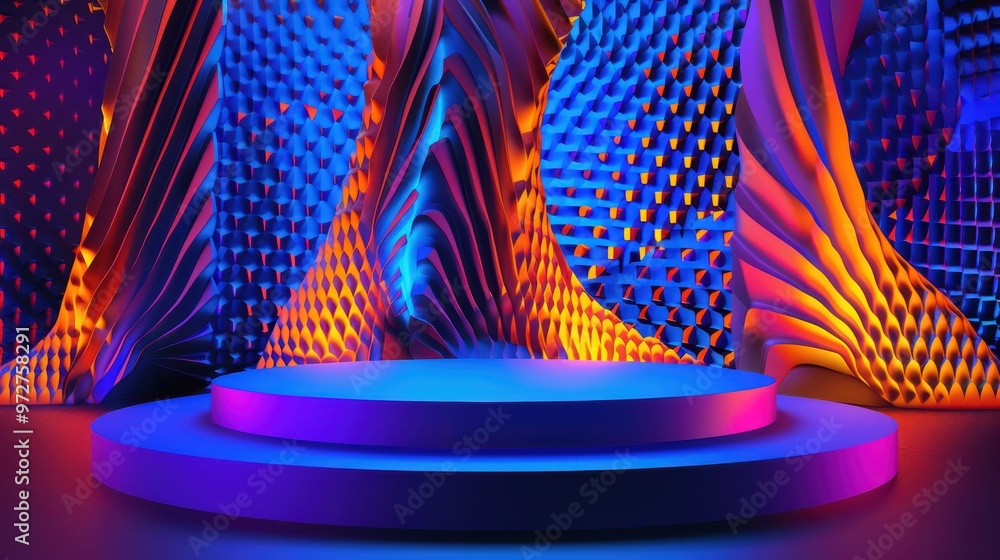 Poster vibrant stage with dynamic lighting and unique textures, perfect for events or artistic presentation
