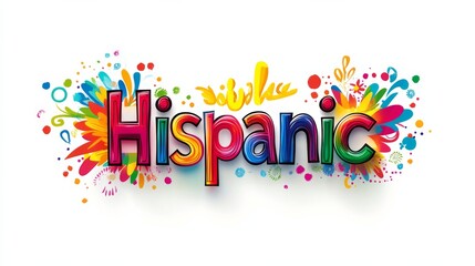Fototapeta premium Colorful Hispanic text displayed with vibrant splashes of color on a white background celebrating cultural diversity and unity