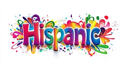 A colorful word " Hispanic" design celebrate the hispanic heritage month of latin america culture, on white background 