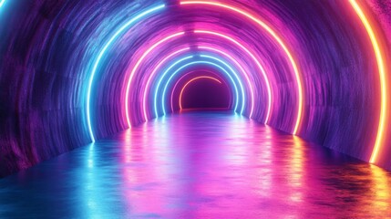  3d render abstract neon backgroun 3d with colorful glowing round 3d lines tunnel effect 