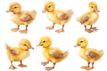 Playful Yellow Ducklings Watercolor Illustration for Kids â€“ Bright and Cute Animal Artwork with Copy Space for Text