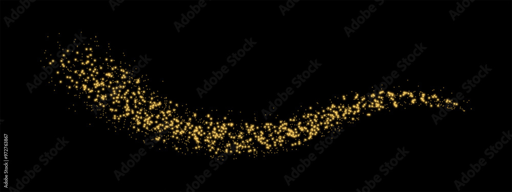 Aufkleber glittering vector dust on black background. golden sparkling lights. christmas holiday glow particle