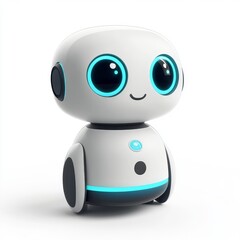 An interactive robotic mascot with a hand up in greeting, AI, Stock, smart assistant bot icon, customer service chat bot, and innovation and technology concept. 3D rendering.