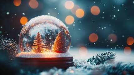 Sparkling texture of a Christmas snow globe, with glitter and tiny snowflakes suspended in water over a festive scene. 4K hyperrealistic photo.