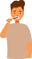 Cartoon illustration of a young man taking care of his oral hygiene