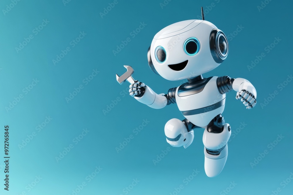 Poster technology and engineering concept in 3d for a modern robot chatbot.