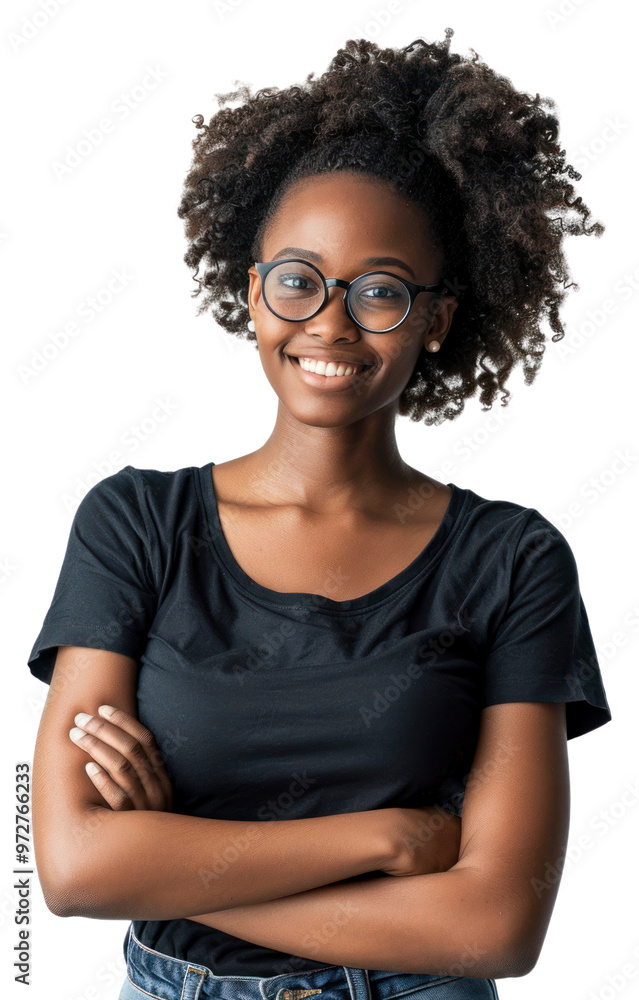 Sticker Black confidence woman portrait glasses smile.