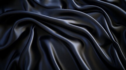 Obraz premium This image showcases an elegant black satin fabric with luxurious waves creating a smooth texture perfect for background use