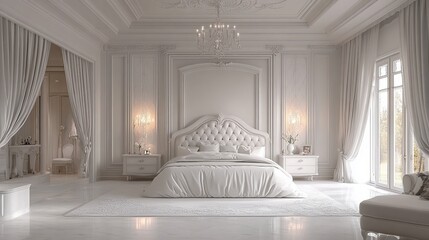 Luxury white master bedroom interior