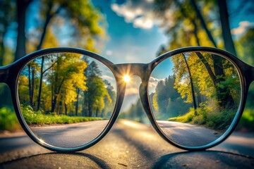 Sharp Image Through Glasses with Blurred Autumn Background