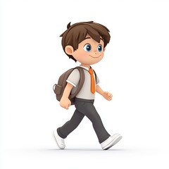 Fototapeta premium A cute funny illustration of a school boy walking back to school