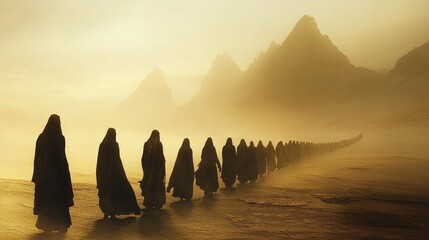 In the desert apocalypse fantasy, black silhouettes appear.