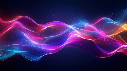 Abstract Digital Technology Background with Wavy Lines and Glowing Purple and Blue Light Gradient, Featuring Dark Tones and Smooth Transitions in 8K High-Resolution